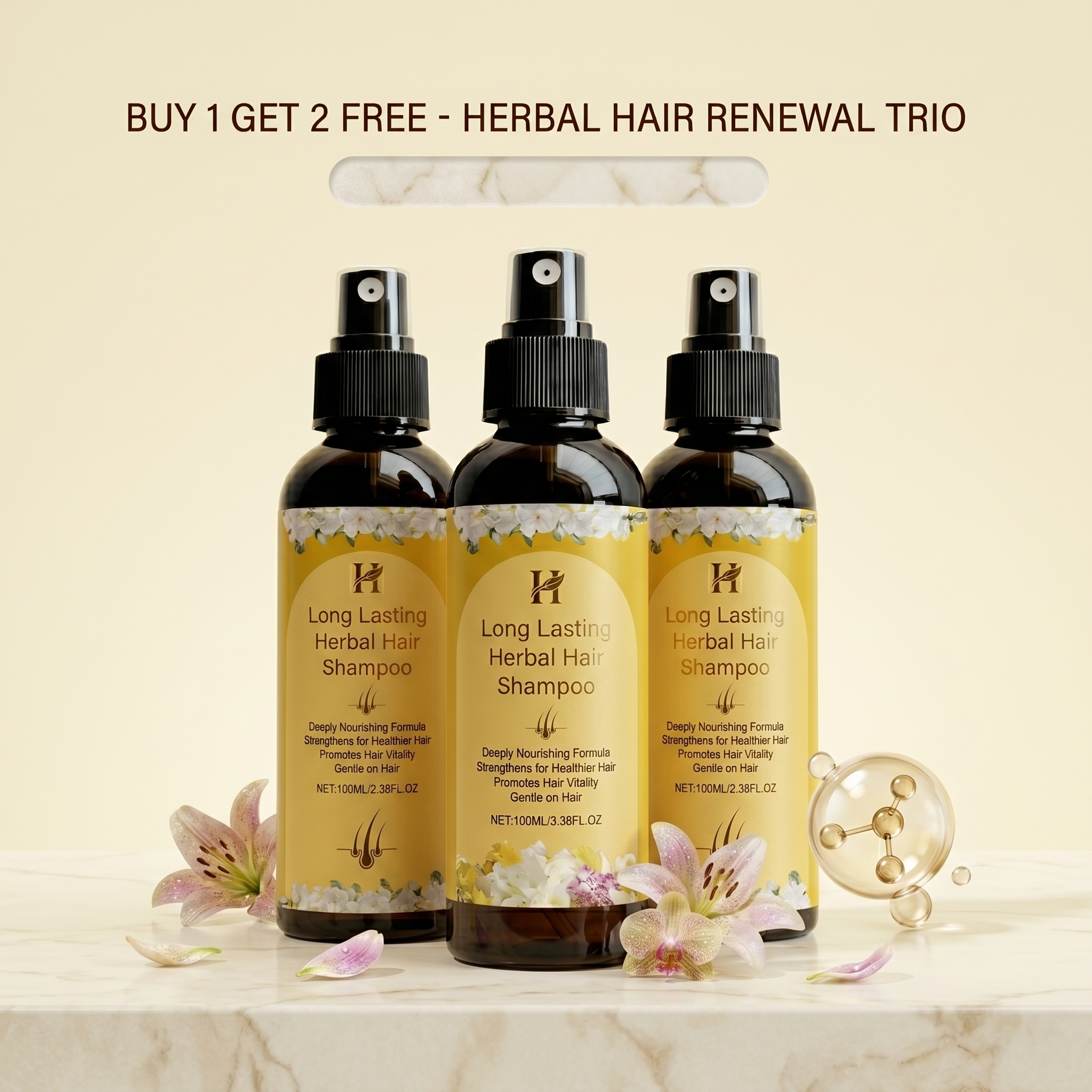 Long Lasting Natural Hair Dye Shampoo (Pack of 3)